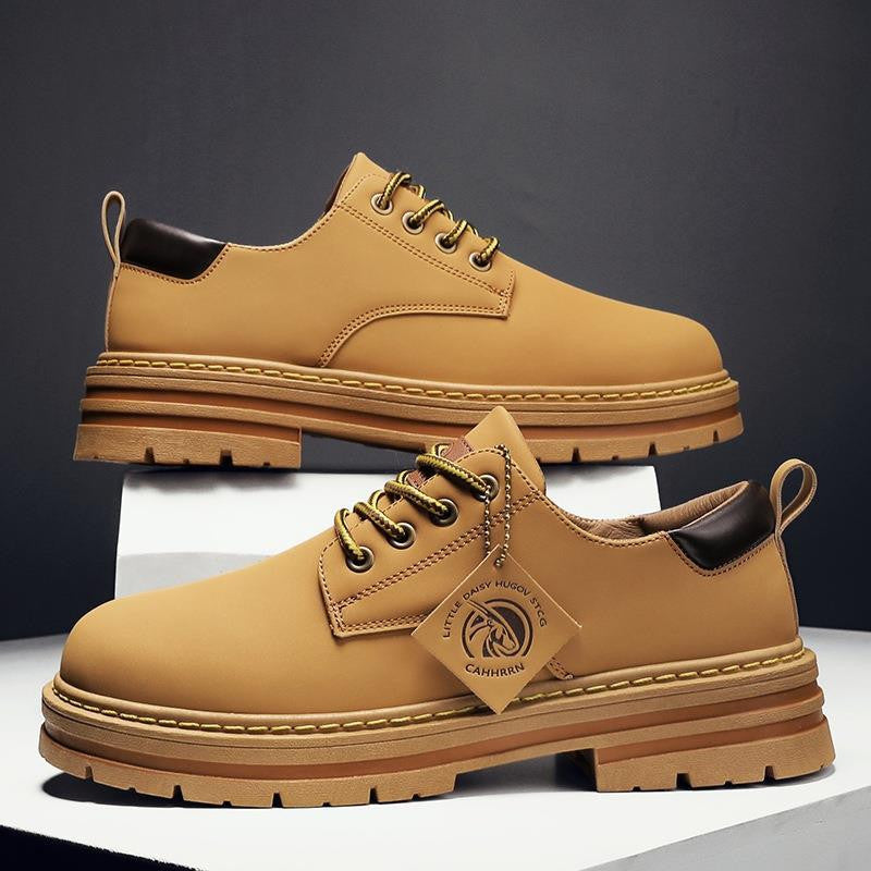 Street British Style Fashion Low Tops Leather Casual Shoes Thick-Soled Work Boots (Code: 1285)