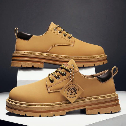 Street British Style Fashion Low Tops Leather Casual Shoes Thick-Soled Work Boots (Code: 1285)